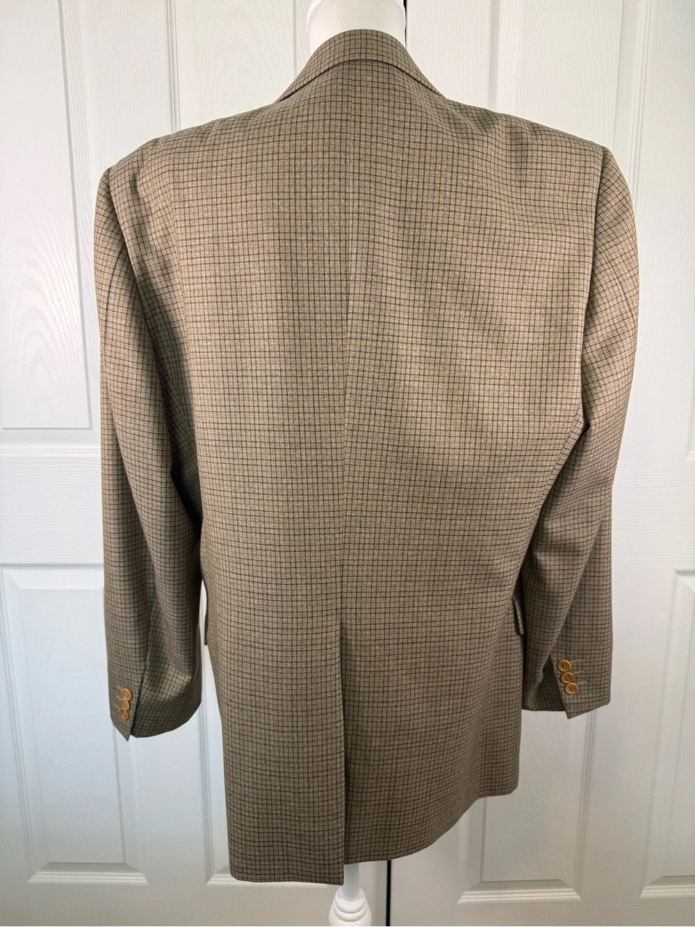 Preppy Trussini 42R Made in Italy Silk Blend Beige Blue Plaid Blazer Y2K Sport